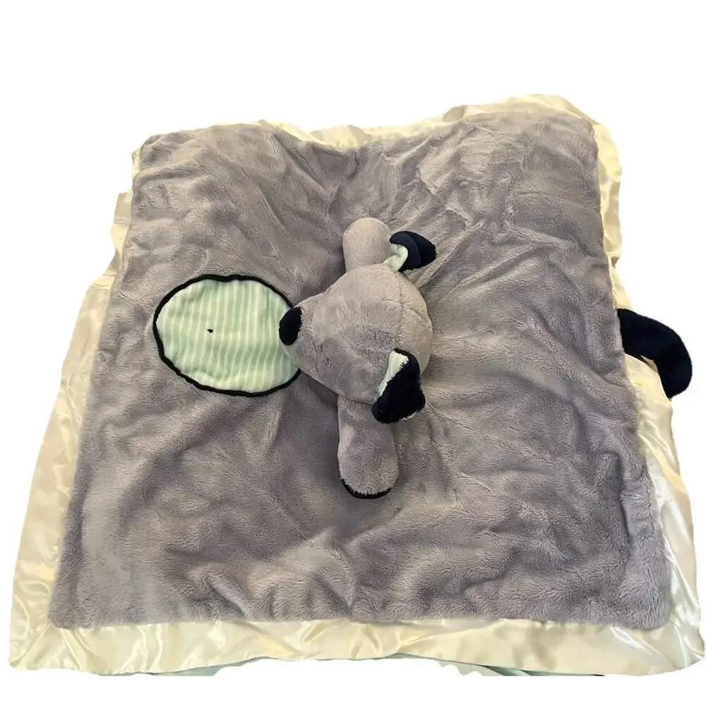 Douglas Baby Gray/Blue/Green Puppy Lovey Blanket Satin Trim 14”x14” Infant+ GUC